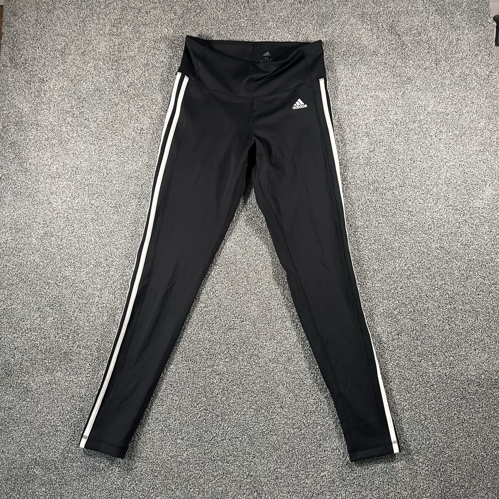 Adidas Womens Medium Climalite Black 3 Stripe Athletic Leggings Training Pants